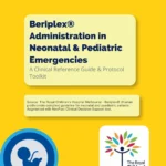 Yellow cover page titled 'Beriplex® Administration in Neonatal & Pediatric Emergencies: A Clinical Reference Guide & Protocol Toolkit' with Royal Children's Hospital Melbourne and NeoFast logos.