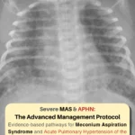 Cover page showing a neonatal chest X-ray with title text overlay about Meconium Aspiration Syndrome and Acute Pulmonary Hypertension of the Newborn management protocol.
