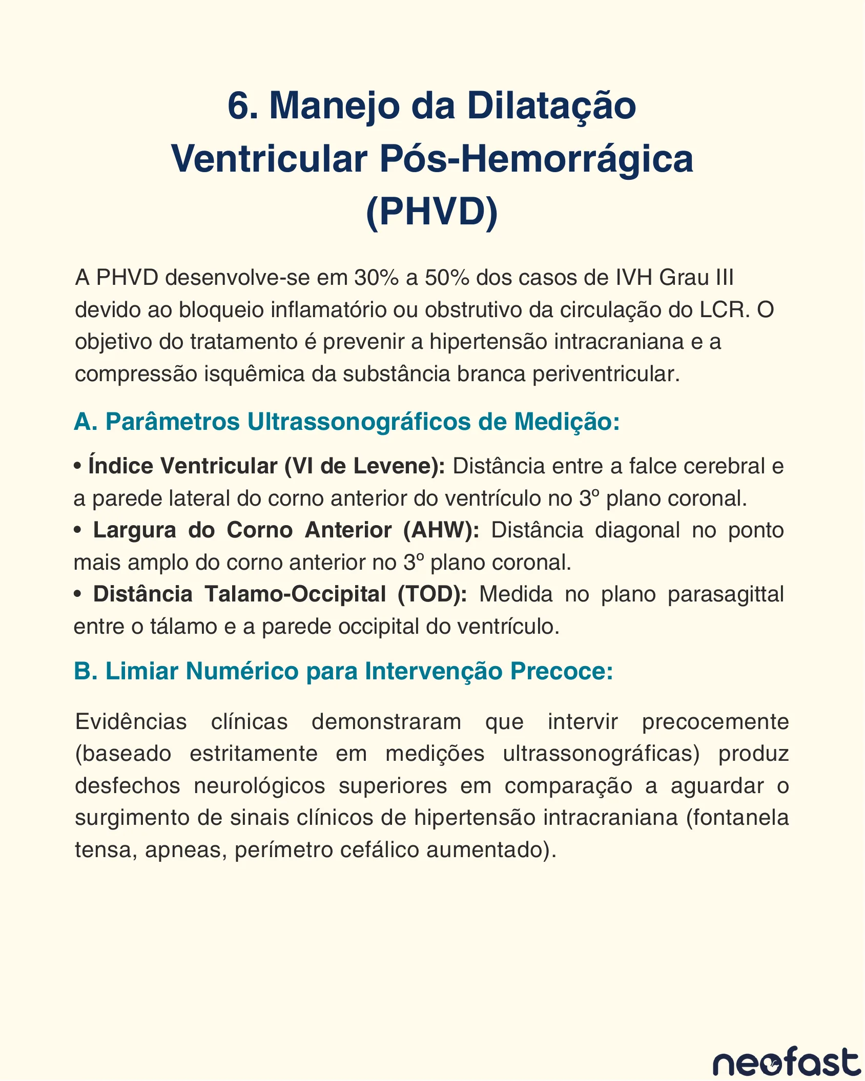 Página de texto explicando a fisiopatologia da PHVD, os parâmetros ultrassonográficos de medição e o limiar numérico para intervenção precoce.