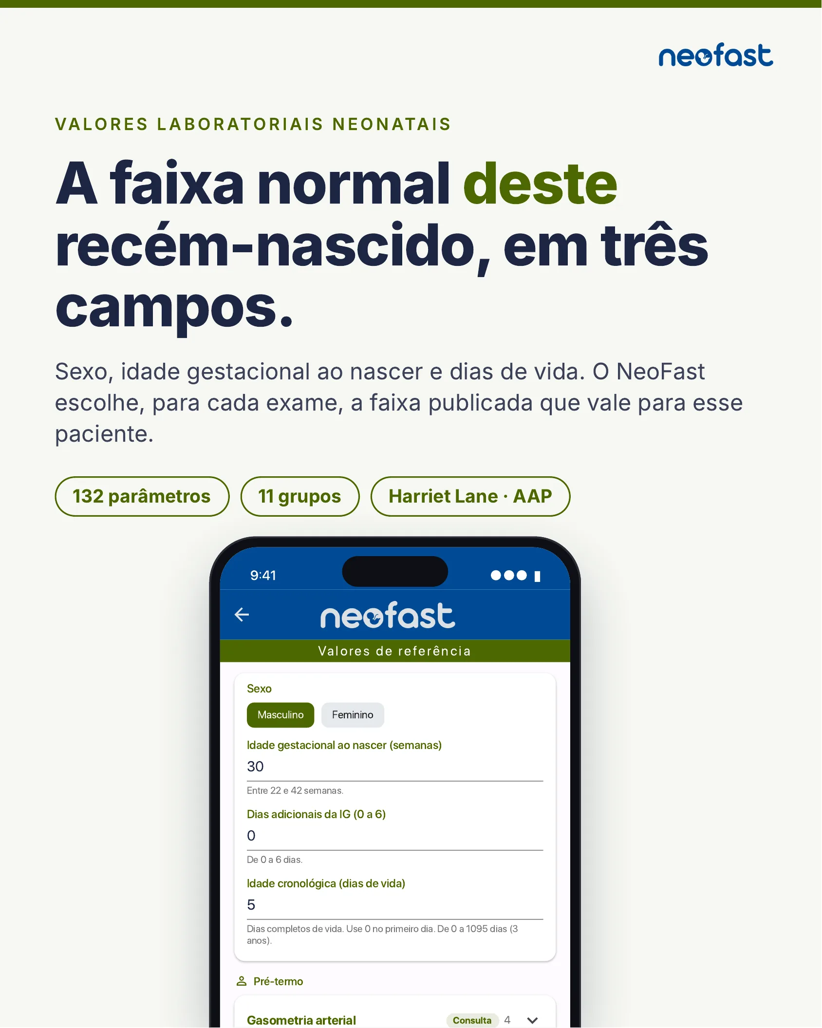 Valores Laboratoriais Neonatais: Faixas de Referência por Sexo, Idade Gestacional e Dias de Vida